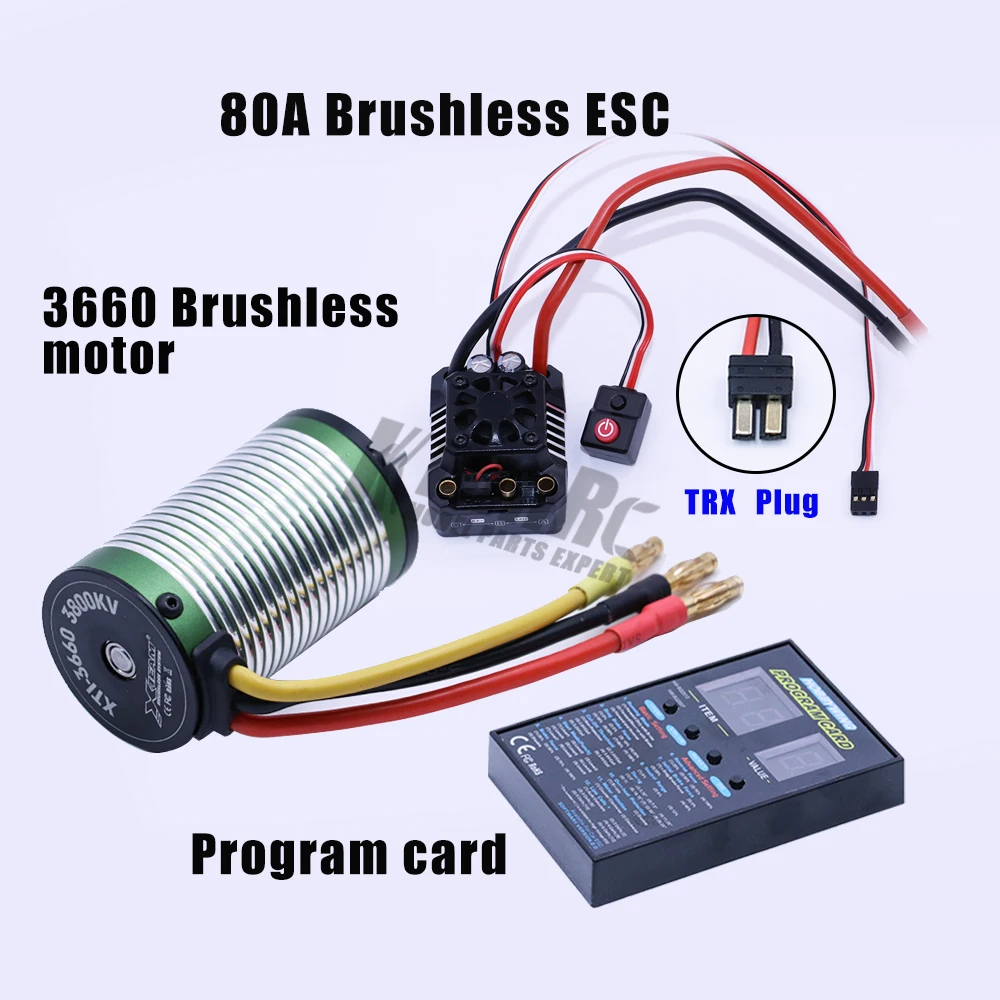 1 шт. MAX10 SCT RTR 80A бесщеточный ESC+ X-TEAM 3660 3800KV набор бессенсорных моторов+ светодиодный модуль для 1/10 RC автомобилей - Цвет: TRX plug