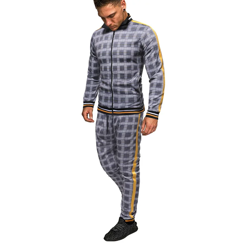 

Spring and Autumn Men's Suit Printed Plaid Sports Suit Outdoor Travel Fashion Two-piece Suit