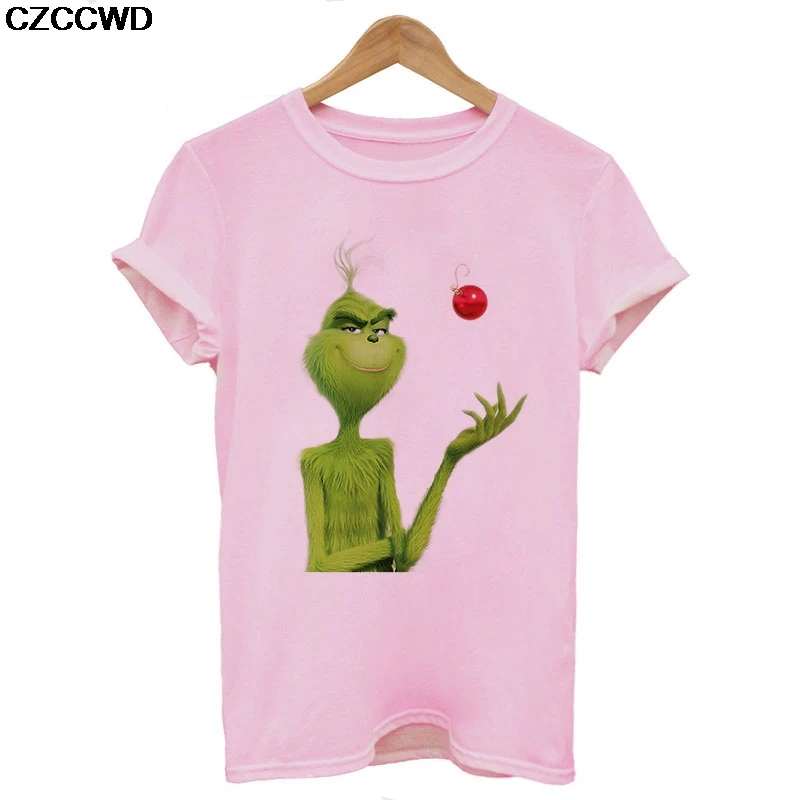 Poleras Mujer De Moda,, белая футболка, Harajuku, модная, Grinch, веселая, Рождественская футболка, для отдыха, уличная одежда, женская футболка, топы - Цвет: 5819-pink