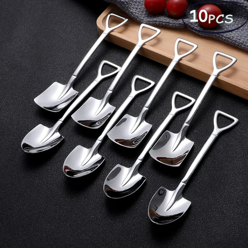 Cuchara de café de acero inoxidable, cuchara creativa para té, helado, postre, regalo de Navidad, herramienta de vajilla, 10 Uds.
