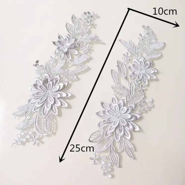Lace Fabric 2 Pieces/1 Pair Embroidery Sewing Dress Applique Flower Patch for Garment Accessories