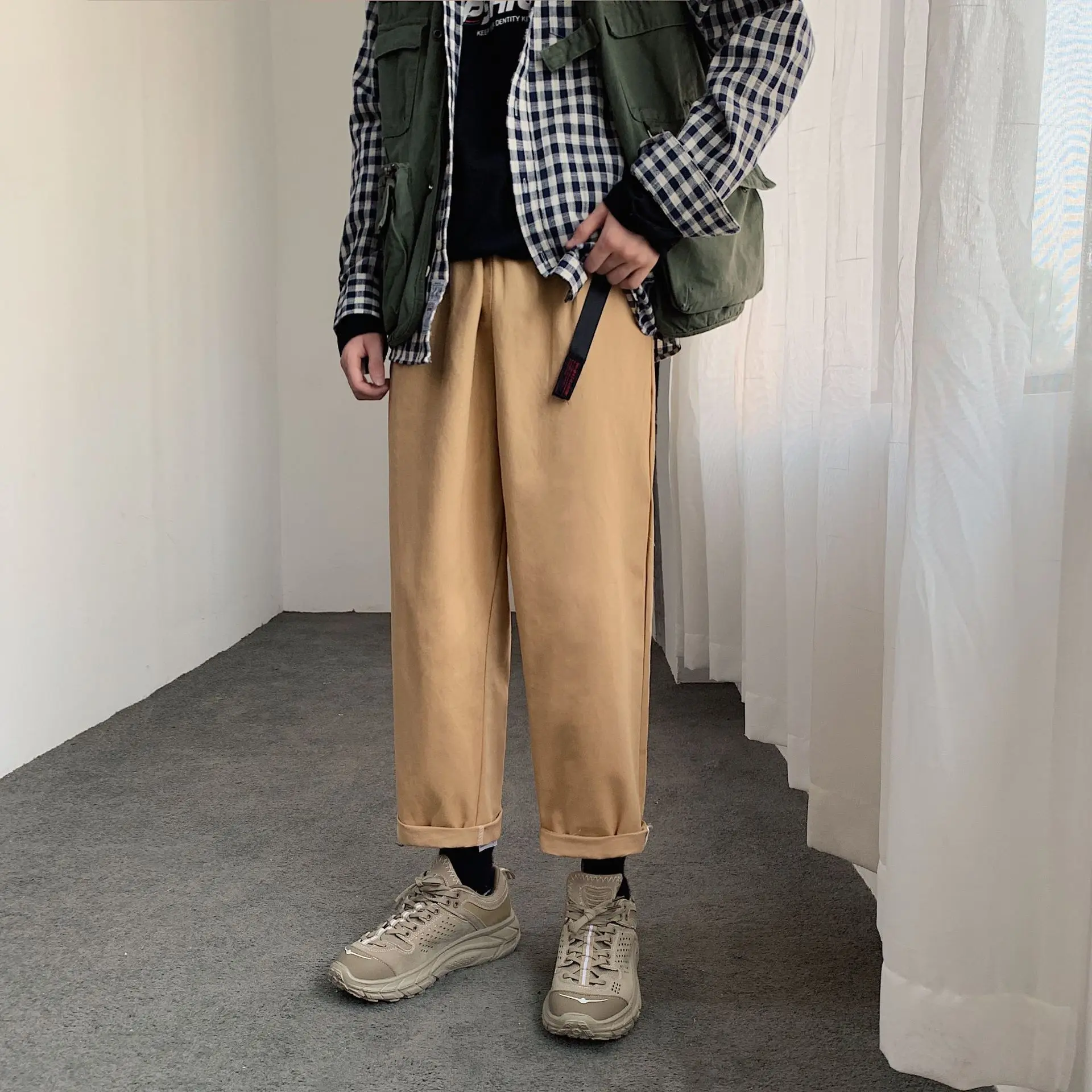 

Spring And Autumn Pants Men's Korean-style Trend Versatile Casual Trousers Cargo Bib Overall Men's Fashion Straight-leg Pants Lo