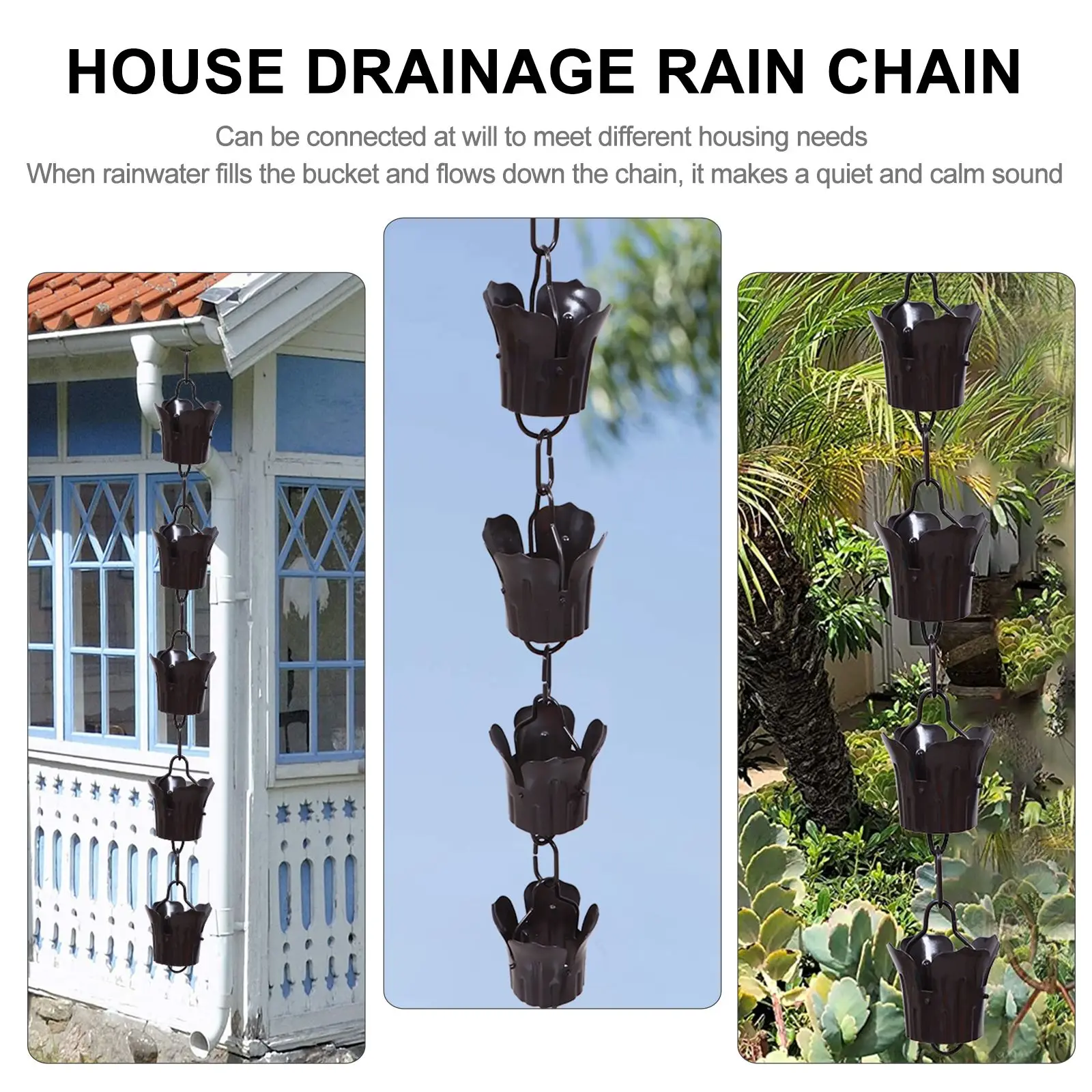 1PC 1M Winter Drainage Chain Copper Rain Chain Building Villa Roof Gutter Rainwater Drainage Rain Gutter Downspout