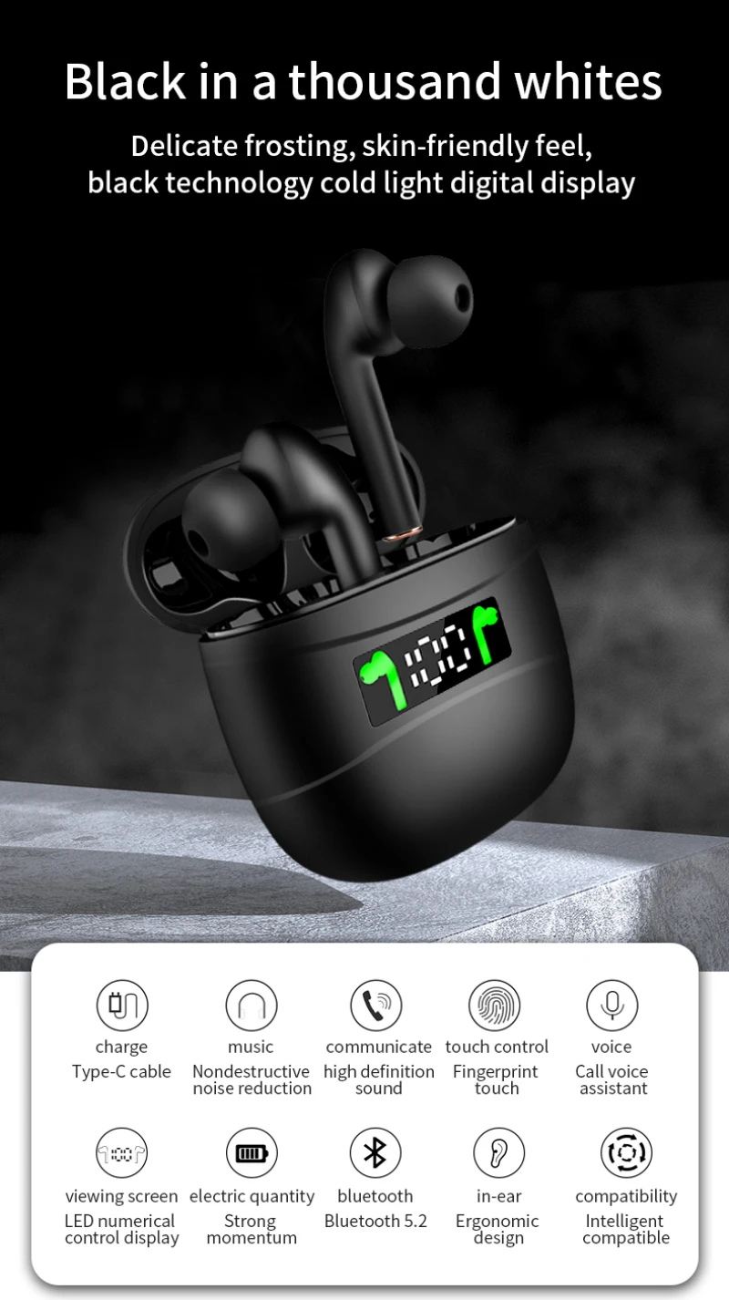 J3 Pro TWS Wireless Bluetooth 5 2 Earphone Sports Earphone Touch Control LED Digital Display Earphone Is Suitable For All Mobile