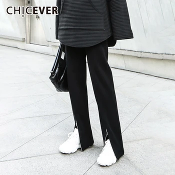 

CHICEVER Korean Plus Velvet Thick Trouser Women Elastic Midi Waist Large Size Loose Straight Pants Female 2020 Fashion Clothes