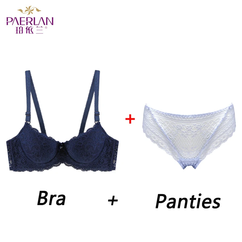 P1844 Blue Set PAERLAN, женское нижнее белье, удобный, собранный, кружевной, Одноцветный, корректирующий цвет, сексуальный бюстгальтер - Цвет: P1844 Blue Set