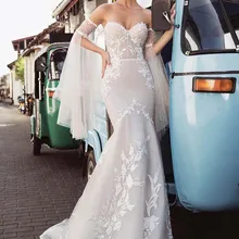 Сексуальное свадебное платье Русалка без бретелек с кружевной аппликацией со съемными рукавами Свадебные платья Boho свадебные платья