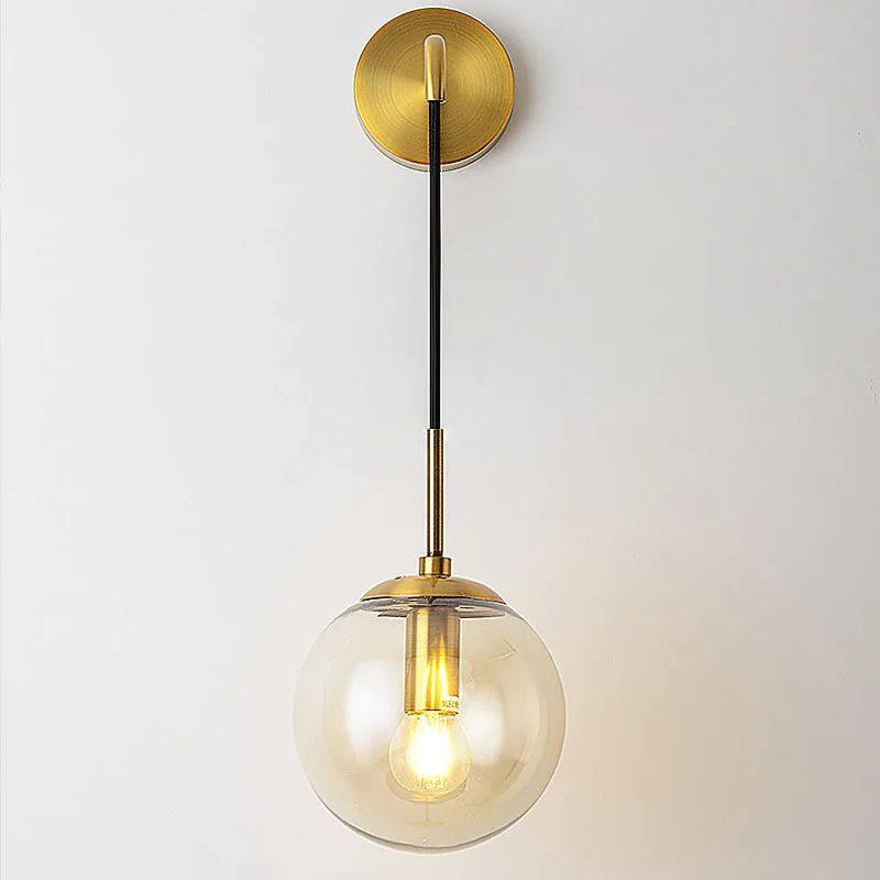 Modern Glass Ball Wall Light Hanging Gold Black Glass Ball Wall Lamp E27 E26 Edison Bedside Wall Sconce Bedroom Antique Wall Light (4)