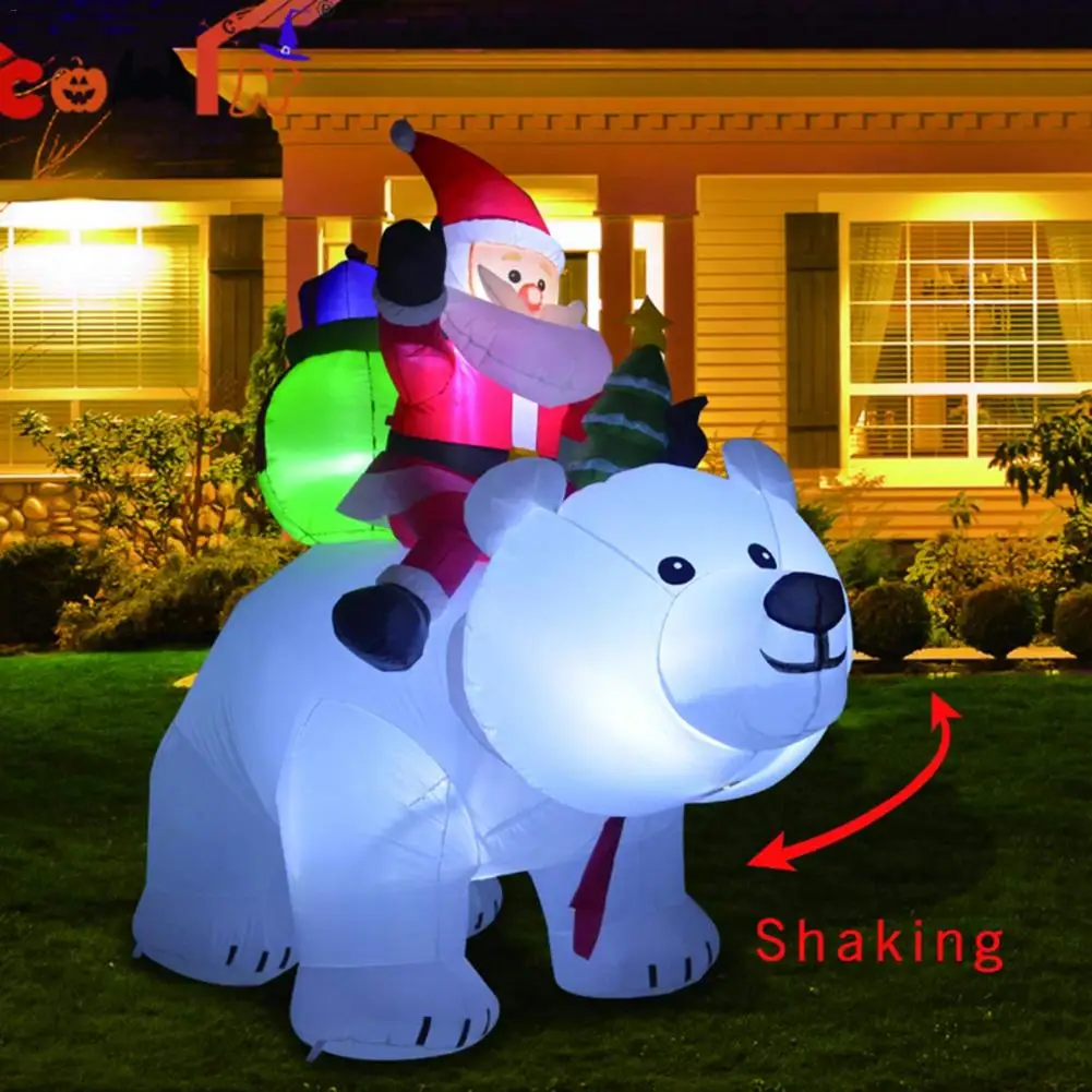 

2M Inflatable Santa Claus Riding Polar Bear with Shaking Head Christmas Inflatable Doll for Christmas Garden Decoration
