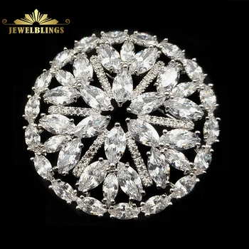

Stunning Designer Opens Marquise Cut CZ Round Shaped Flower Brooch Floral Circlet Pins Women Wedding Party Geometrical Accessory