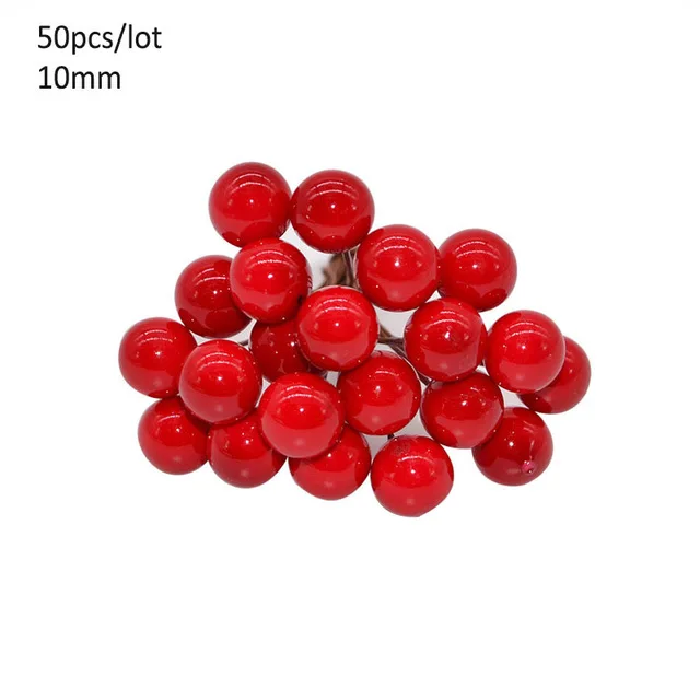 5/6/8/10/12/50/70/90pcs Mixed Red Flower Cherry Stamen Berries Bundle DIY Scrapbooking Christmas Wedding Cake Gift Box Wreaths - Цвет: 50P 81-E03