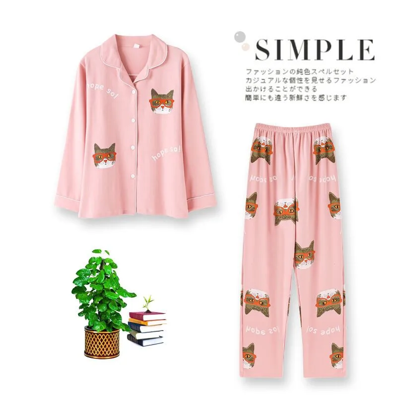 New Women Pajamas Sets Cotton Long Sleeve Autumn Winter Sleepwear Cute Ladies Girl Pijamas Mujer Adult Home Clothes