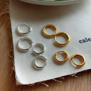 

small Authentic 925 Sterling silver White/Gold Endless circle glossy Hoop Huggie Earrings FINE jEWELRY TLE827