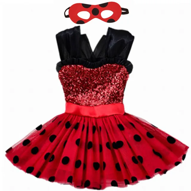 Carnival 2020 Red bug cosplay Girls Dress Summer Clothes Redbug Party Dress Children's day Lace Dot Baby Girls Dresses 2pcs-Set