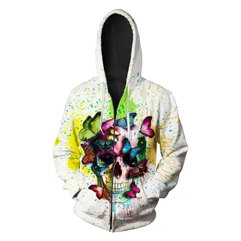

Autumn new skull printing men's Sweatshirt with hat suit tide zipper men's clothing Men's Sweatshirts Printing Blouse hoodies