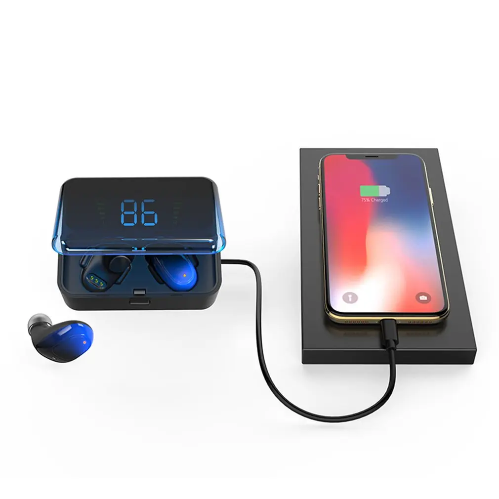ES01 Bluetooth наушники V5.0 Touch Беспроводные наушники с зарядным отсеком гарнитура с цифровым дисплеем наушники