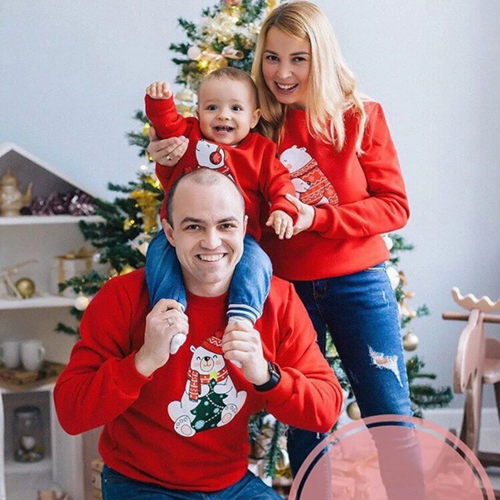 CYSINCOS; Рождественский свитер; одинаковые толстовки с капюшоном для всей семьи; свитер; Рождественская Пижама с Санта-Клаусом; осенне-зимняя футболка - Цвет: Красный