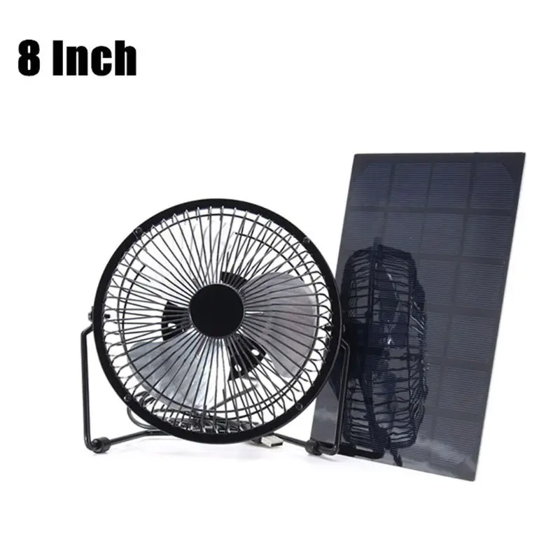 

Solar Panel Powered / USB Charging Iron Fan 8" Cooling Air Fans For Outdoor Traveling Fishing Home Office