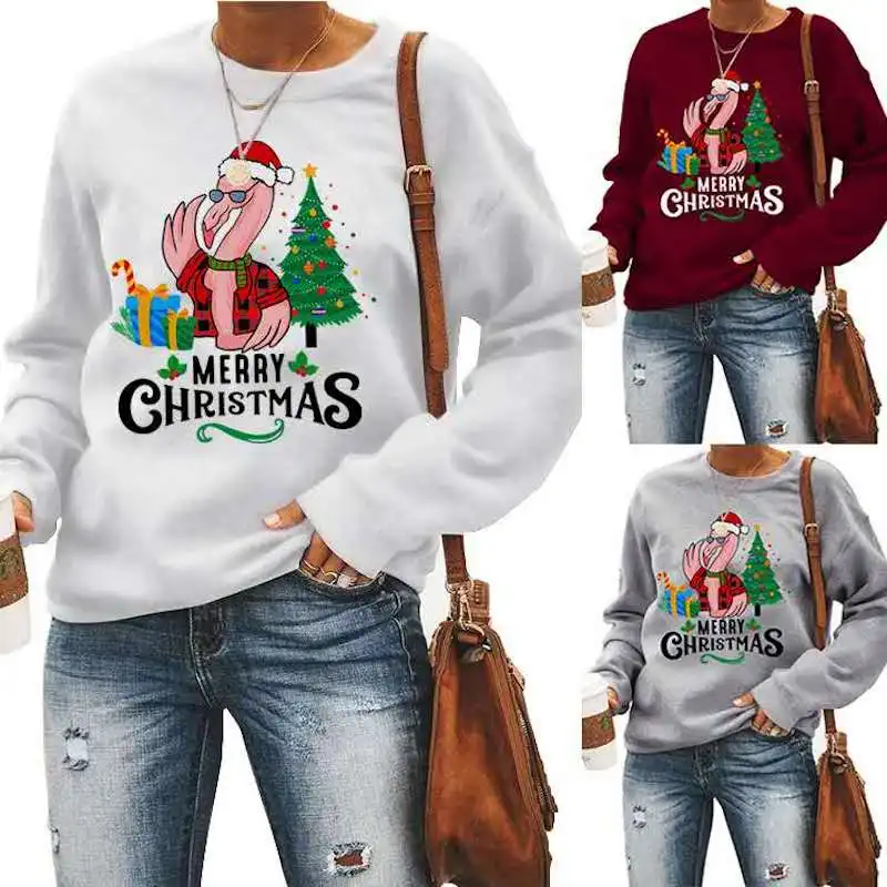 

Hoodie Women Top Print Letter Merry Christmas Funny Santa Sweatershirt Fall Winter Casual Loose O Neck Wear Clothing