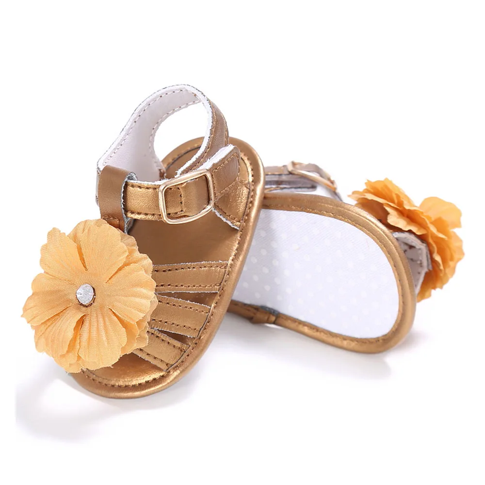 Cute PU Leather Metal Button Flower Baby Toddler Sandals Newborn Buckle Strap Baby Girls Anti-slip on Shoes Soft Soled  Kids