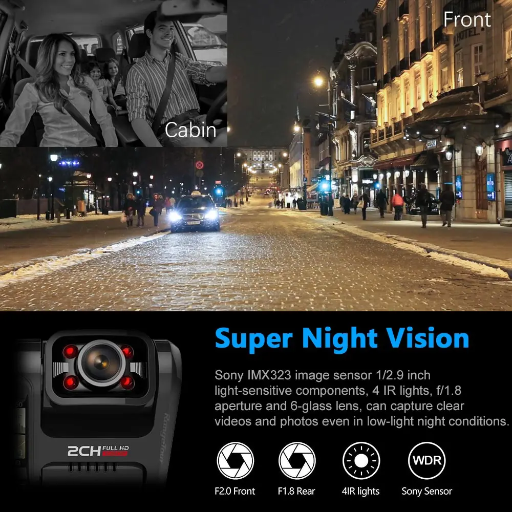Видеорегистратор, автомобильная dvr камера 4K 2160 P, wifi, gps регистратор, двойной объектив, Автомобильный видеорегистратор sony IMX323, датчик ночного видения, двойная камера, видеорегистратор