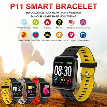 

BINSSAW P11 Heart Rate Blood Pressure Sports Wristband Bluetooth IP67 Waterproof FitnessTracker Smart Bracelet Reloj Inteligente
