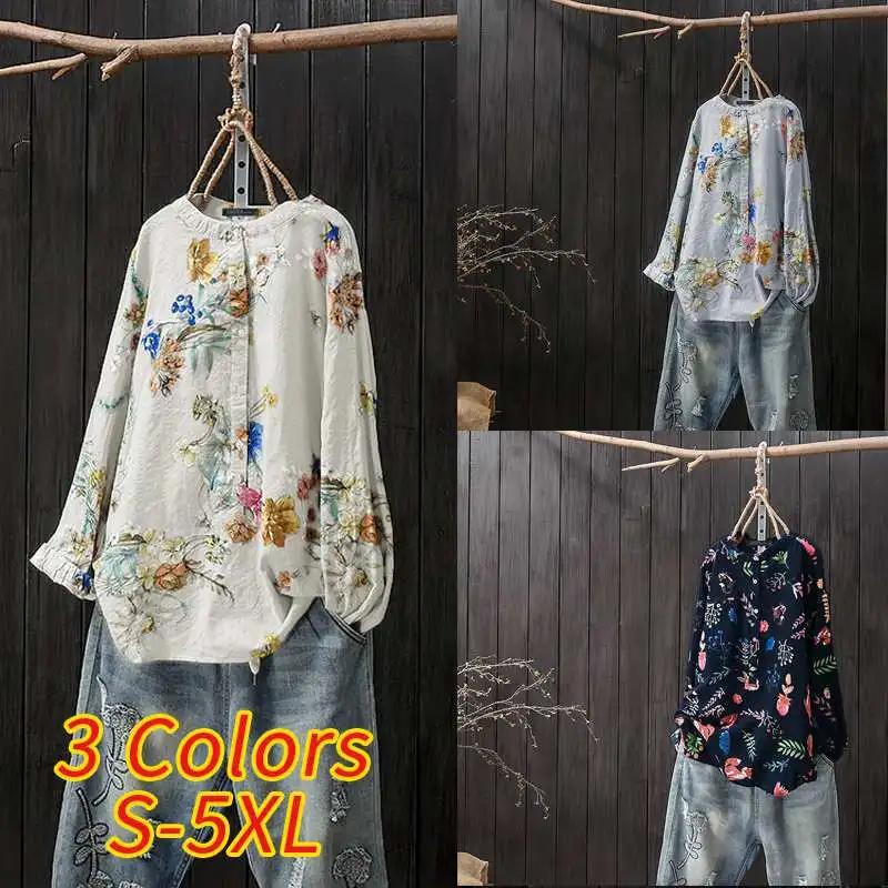 ZANZEA/Осенняя рубашка с длинными рукавами для женщин; винтажная туника с цветочным принтом; топы; Femme Robe; Повседневная Блузка для работы; Chemise; большие размеры