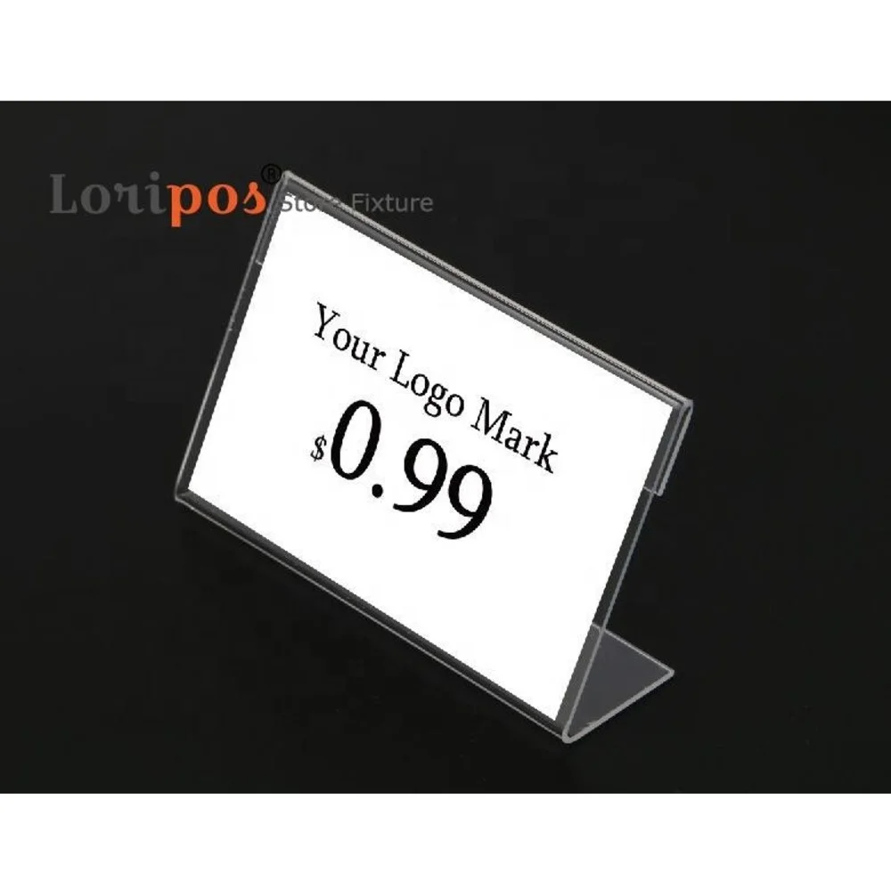 Acrylic T1.3mm Clear Frame Plastic Table Sign Price Tag Label Display Paper Promotion Card Holders Small l Shape Stands