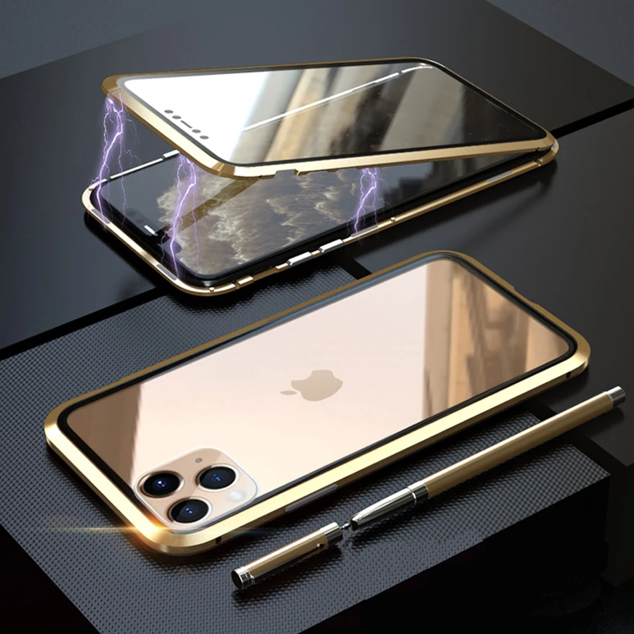Для iPhone 11 чехол 360 Полный Магнитный адсорбционный чехол для iPhone 11 Pro Max металлический чехол из закаленного стекла для iPhone 11 Pro