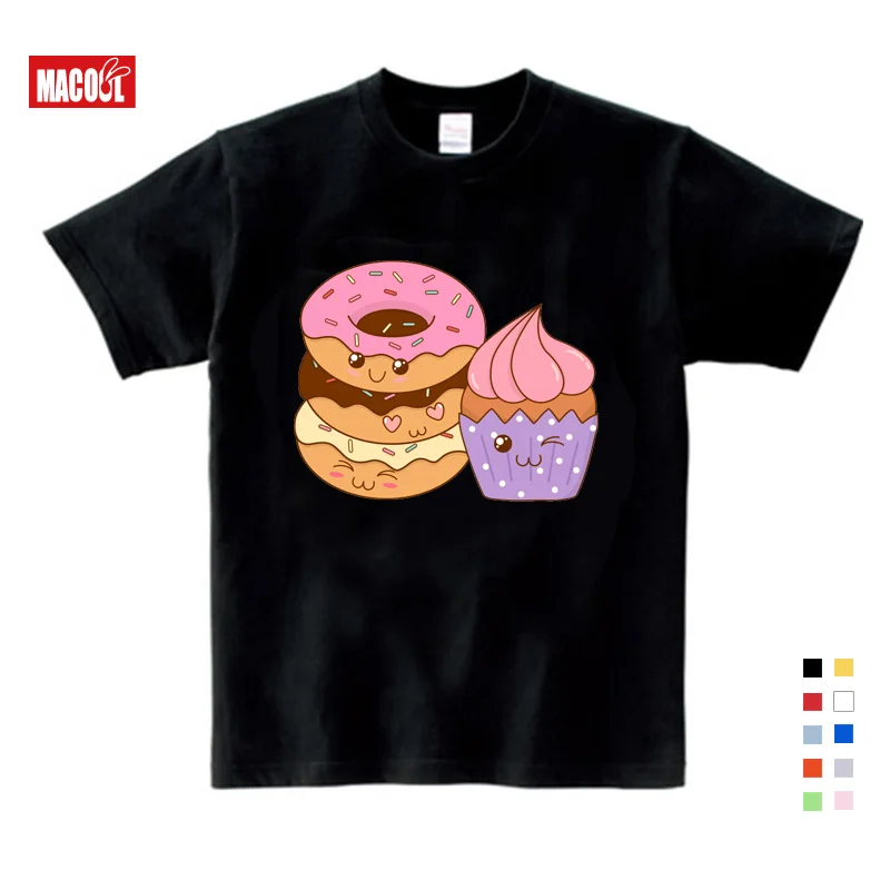 Kids Hoodies Sweatshirts Cartoon Doughnut Pals Print Hoodies for Boy Girls Clothing Black Funny Hoodies Clothes 2T-8T Sweet Pail - Цвет: T-shirt