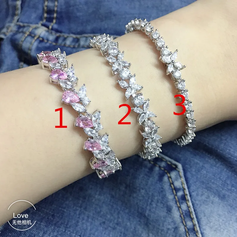 Горячий S925 Серебряный Розовый циркон лошадь глаза камень браслет для девочек цветочный дизайн буквы T браслет для женщин Свадебная вечеринка ювелирные изделия