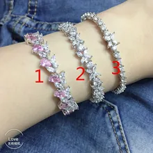 Горячий S925 Серебряный Розовый циркон лошадь глаза камень браслет для девочек цветочный дизайн буквы T браслет для женщин Свадебная вечеринка ювелирные изделия