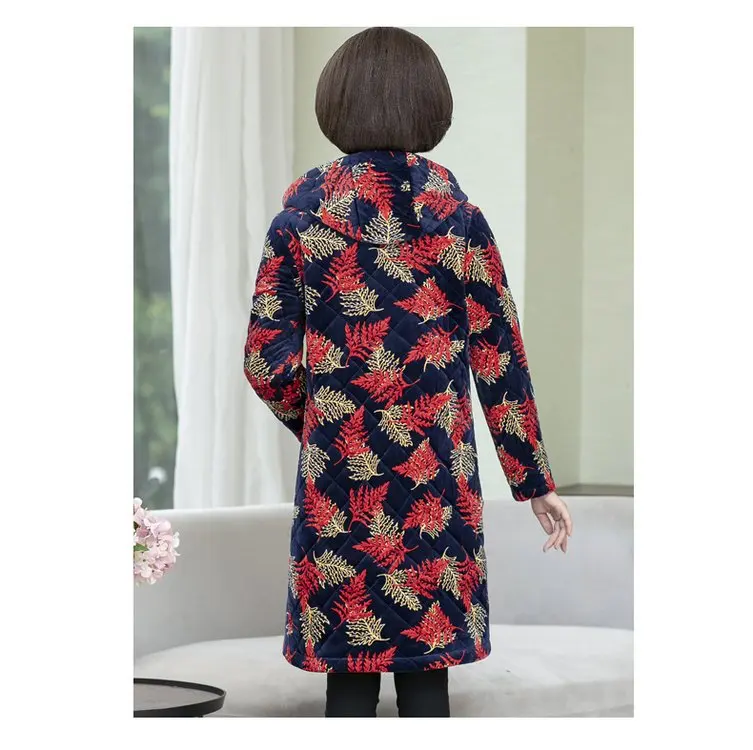 Middle-aged WOMEN'S Apparels Winter New Style Large Size Brushed And Thick Middle-aged Women Dress Long Cotton-padded Clothes Pr