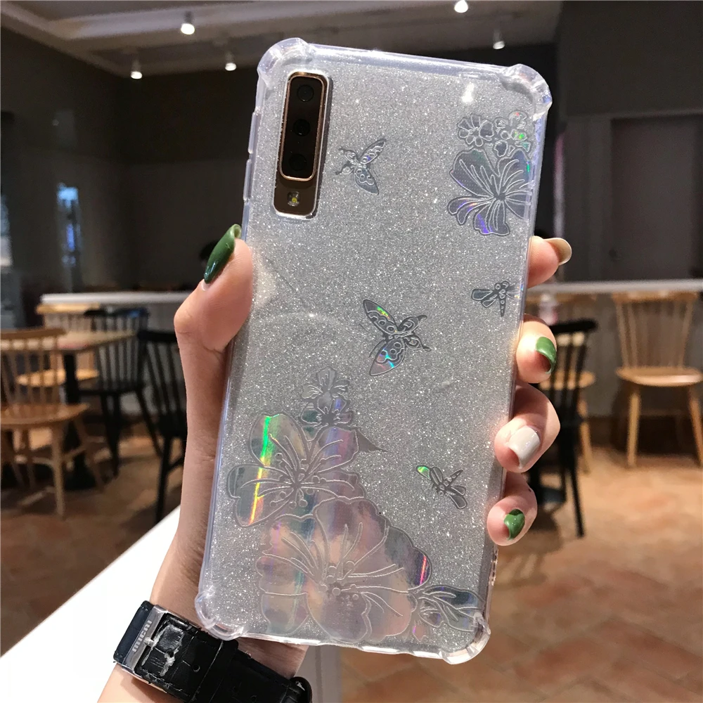 Броня Buterfly роза цветок Блеск ТПУ чехол для LG q6 K8 K10 2017 V20 V30 G5 G6 G7 OnePlus 7 6T 6 5T Мягкий