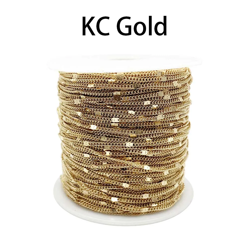 5 м 10 м/лот Серебряный, Золотой, родиевый позолоченные цепочки для ожерелья латунные объемные звенья цепи для DIY материалы для изготовления ювелирных изделий оптом - Цвет: KC Gold
