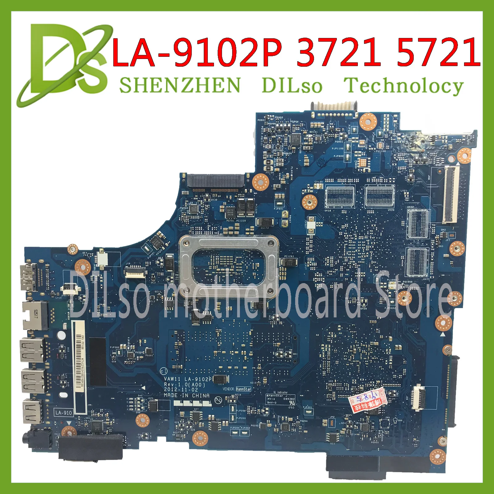 KEFU VAW11 LA-9102P REV:1.0 FOR Dell Inspiron 3721 5721 Laptop Motherboard CN-06006J I3 CPU mainboa