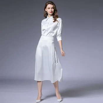 

New Spring 2 Piece Set Women Dress Women Tracksuits 2017 White Embroidery Shirt + Skirt Suit Women Two Piece Outfits K6279