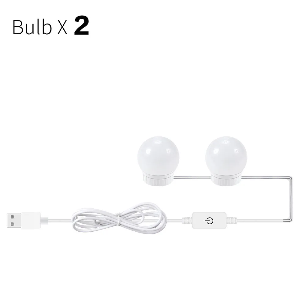 2 Bulbs USB светодиодный зеркальный светильник, лампы для макияжа, туалетный столик, зеркальный светильник s, голливудская зеркальная лампа, туалетное зеркало, Косметическая лампа с регулируемой яркостью - Испускаемый цвет: 2 Bulbs