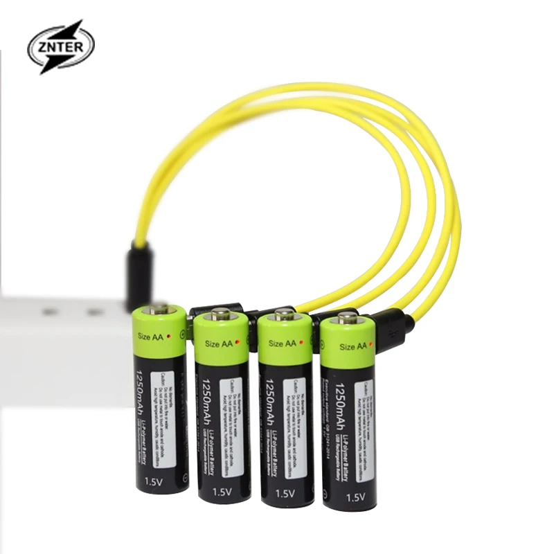 ZNTER AA 1,5 V 1250mAh аккумулятор 2/4 шт USB быстрая зарядка перезаряжаемый литий-полимерный аккумулятор заряжается кабелем Micro USB