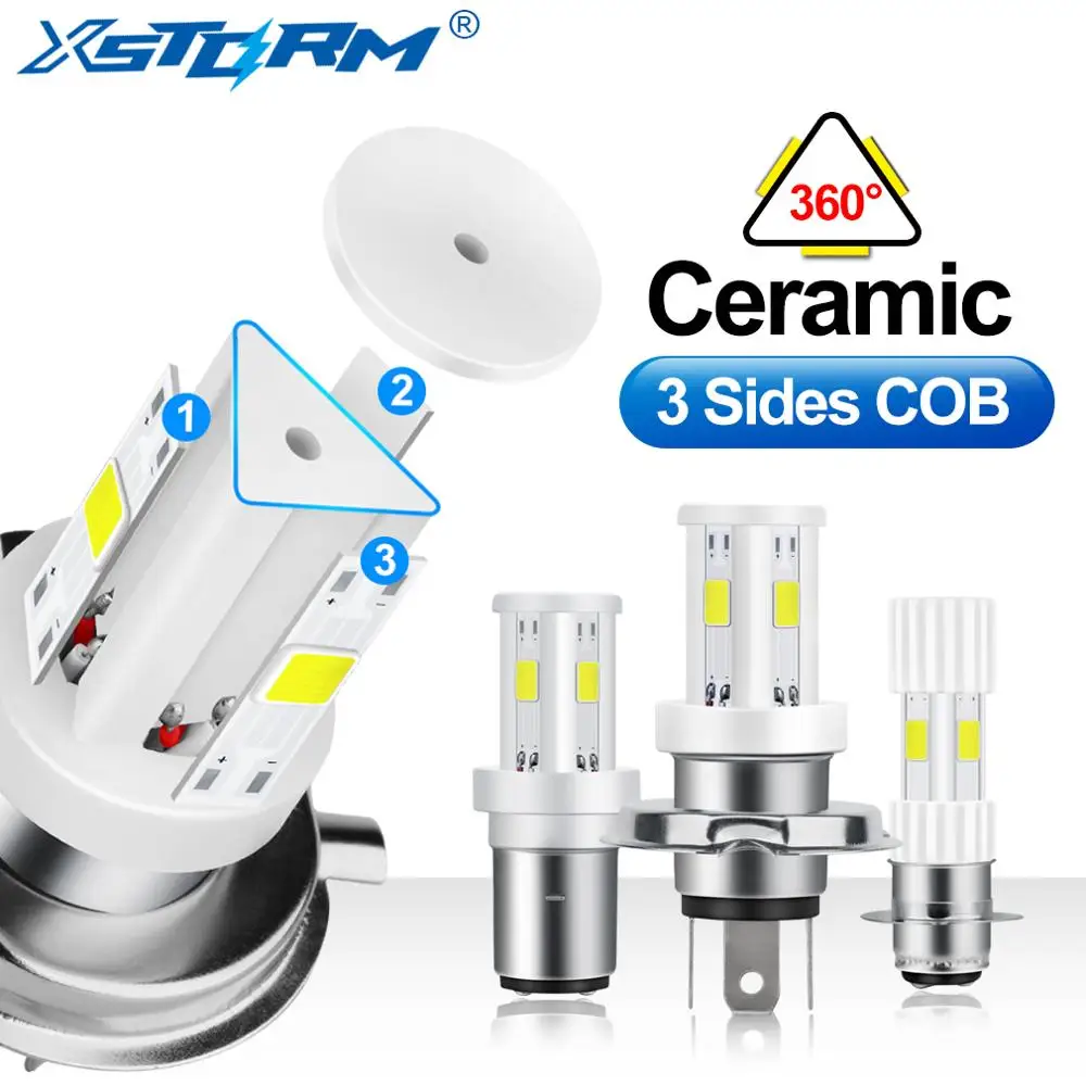 Керамические светодиодные лампы H6 BA20D P15D H4 для мотоциклетных фар 3 стороны COB