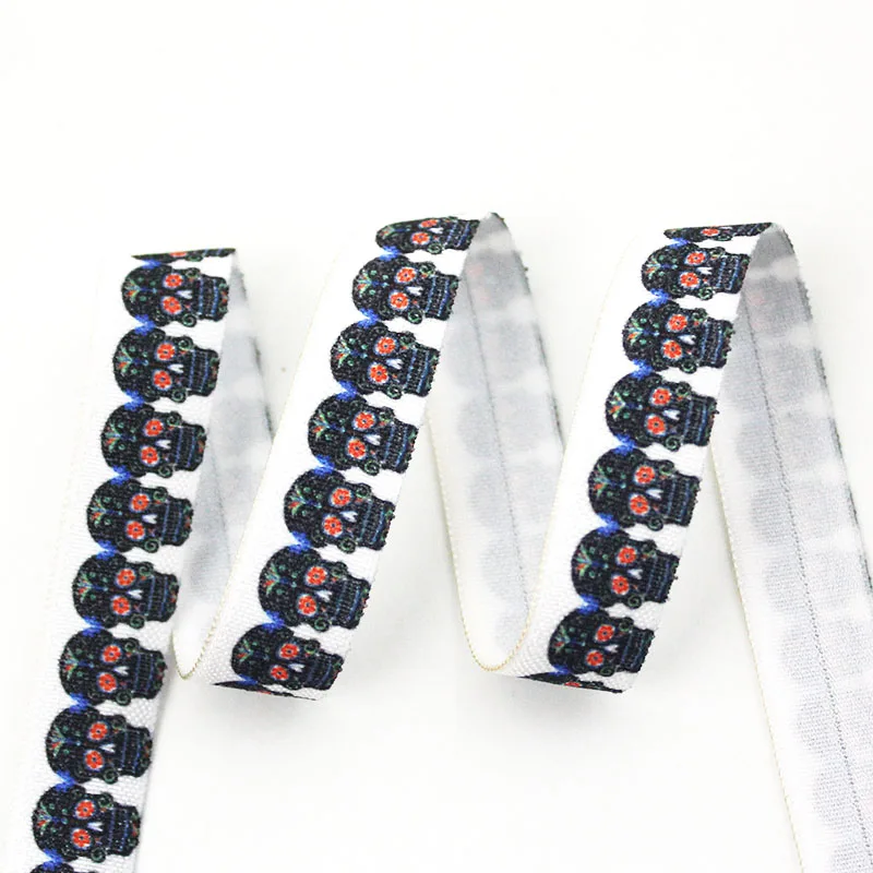 

5/8" Cartoon Halloween skull printed fold over elastic foe ribbon 16mm diy girls handmade bow ribbons for decoration 10-50y