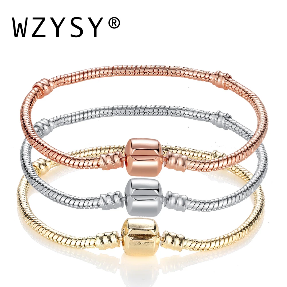 Горячая распродажа высокое качество 3 мм Шарм цепь со змеей клип застежка браслет из бисера розовое золото цвет для женщин 16-21 см женские ювелирные изделия подарок