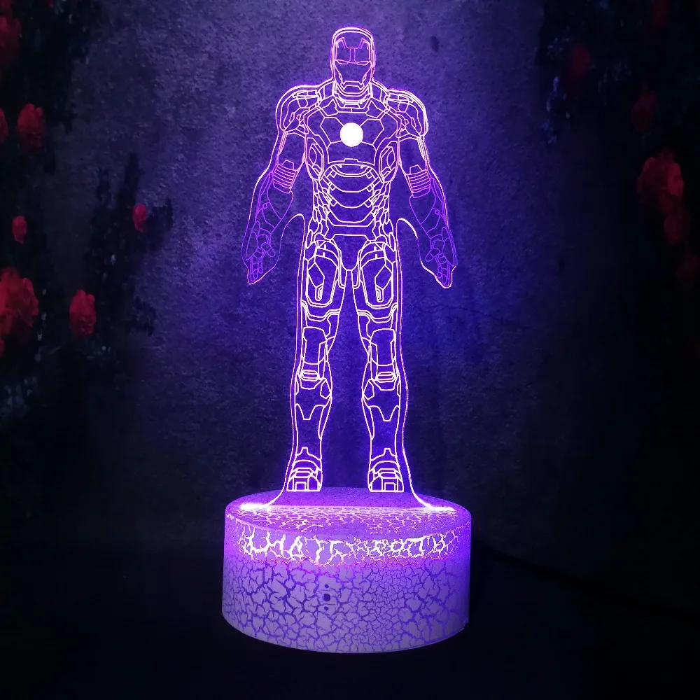Крутой герой Marvel Железный человек светодиодный 3d-ночник настольная лампа многоцветный Иллюзия затемнение ребенок сон освещение Декор мультфильм подарок игрушка