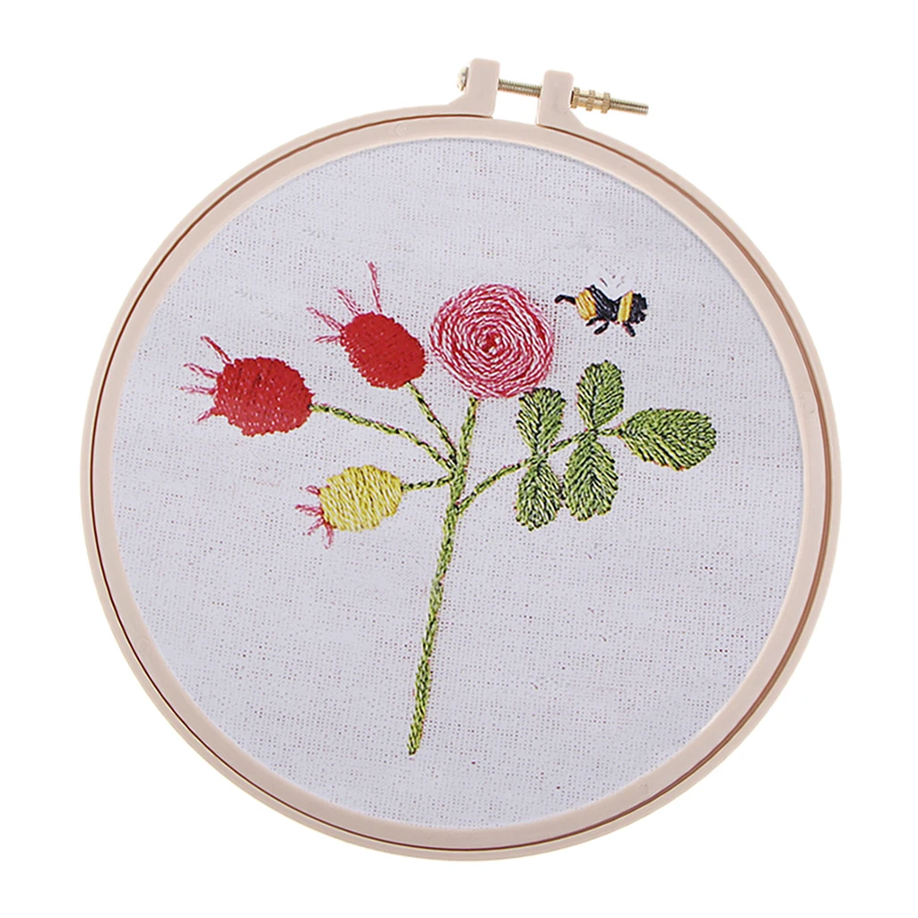 Embroidery Starter Kit with Pre Printed Bee Flower Pattern Embroidery Sampler Kit for Beginners Craft for DIY Needlework Craft