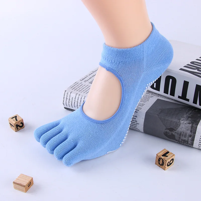 sock17 Носки для йоги с пятью пальцами, 33 цвета Нескользящие хлопковые носки для тренировок с открытой спиной одноцветные спортивные носки для велоспорта с открытым носком - Цвет: sock17