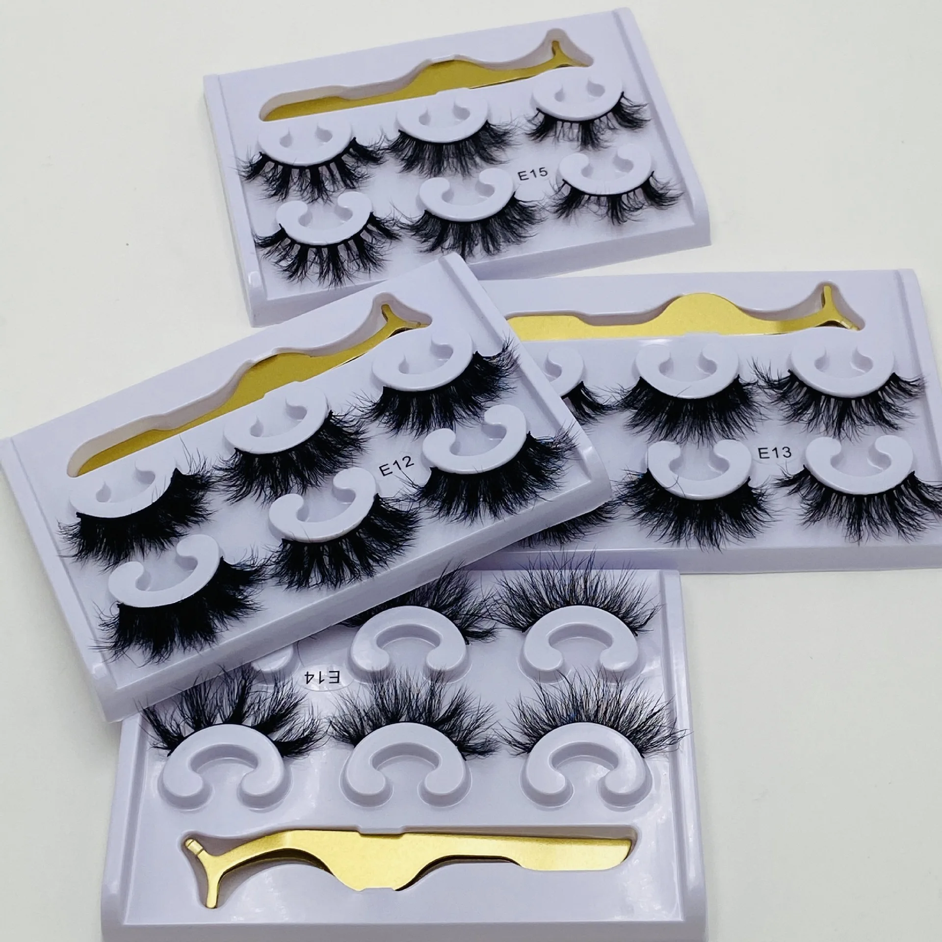 

Thick Long Mink False Eyelashes Set 3 Pairs Messy Curly Fake Lashes Eye Makeup Soft & Vivid With Tweezer 100 Sets/lot DHL Free