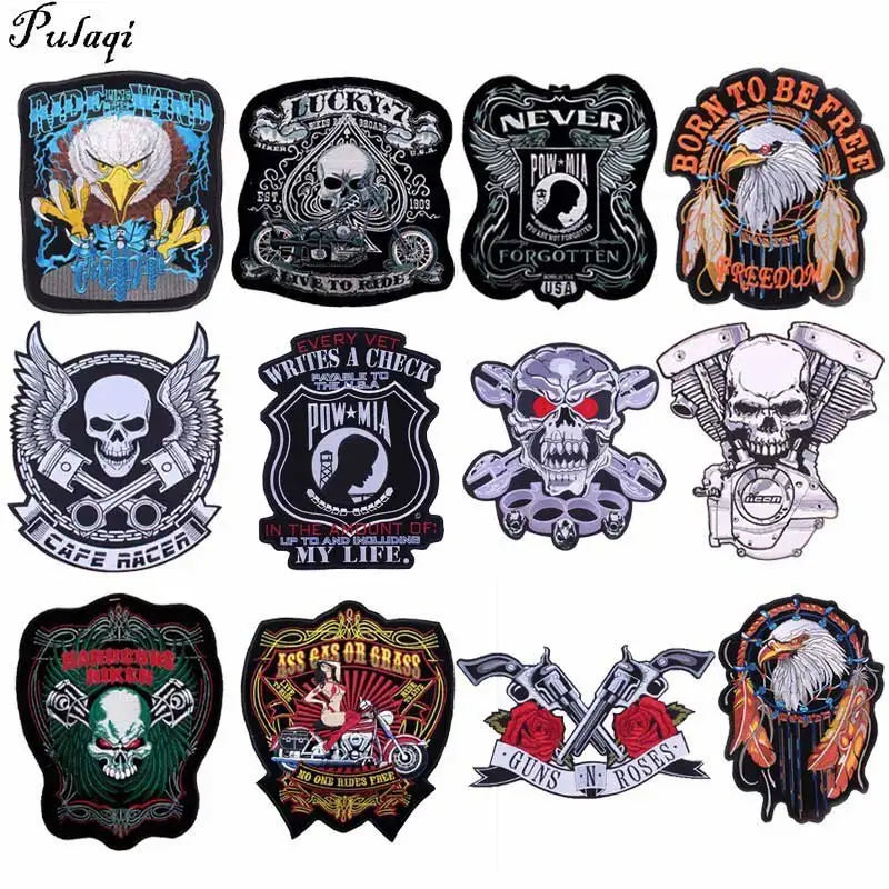 

Pulaqi Embroidered Eagle Wing Rock Motorcycle 66 American HIGHWAY Large Back Iron On Patch Clothing Jacket Biker Punk Patch H