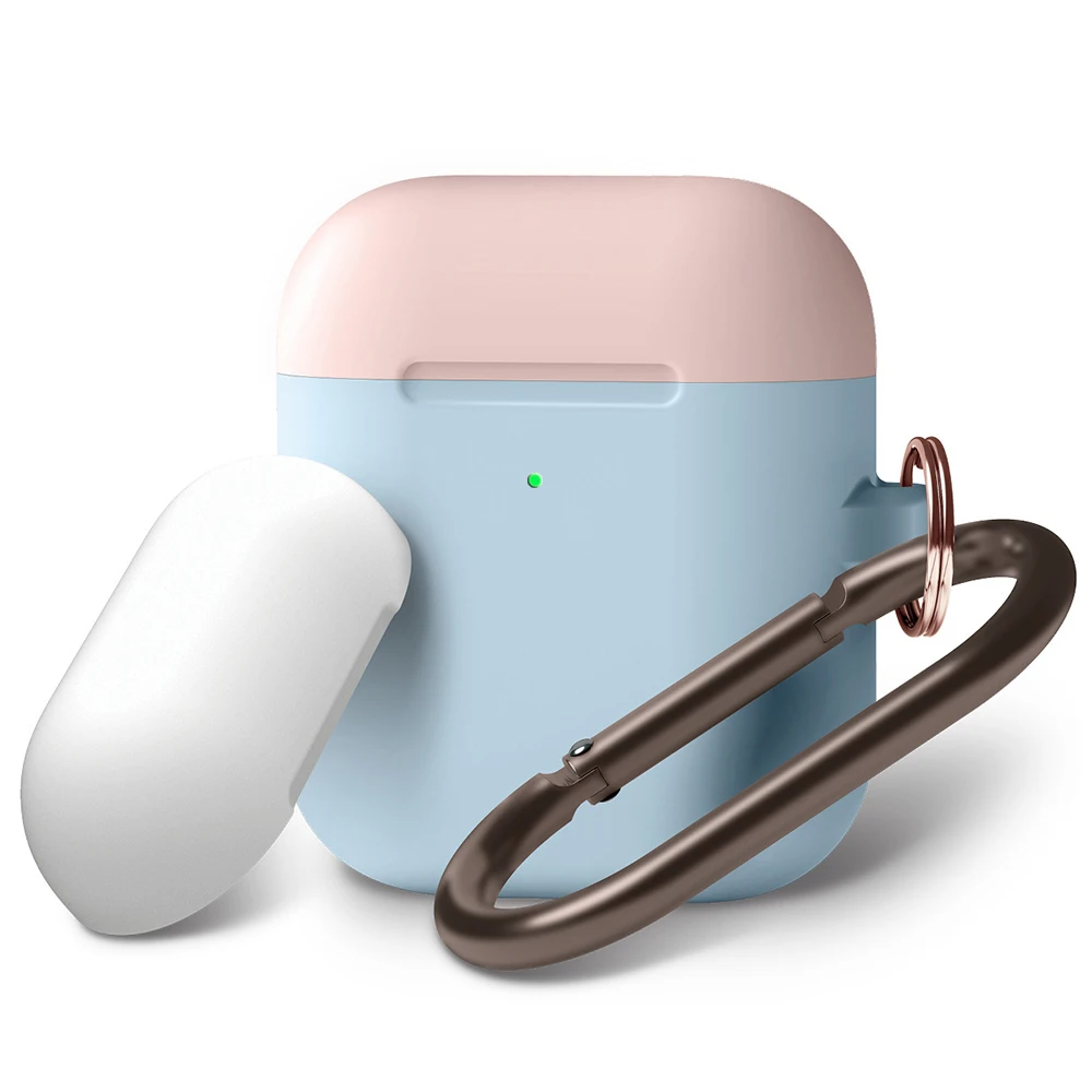 sky blue Для Apple Airpods bluetooth-гарнитура 1 2 двойной колпачок жидкий силиконовый чехол Сплит металлический крючок защитные чехлы аксессуары для наушников - Цвет: sky blue