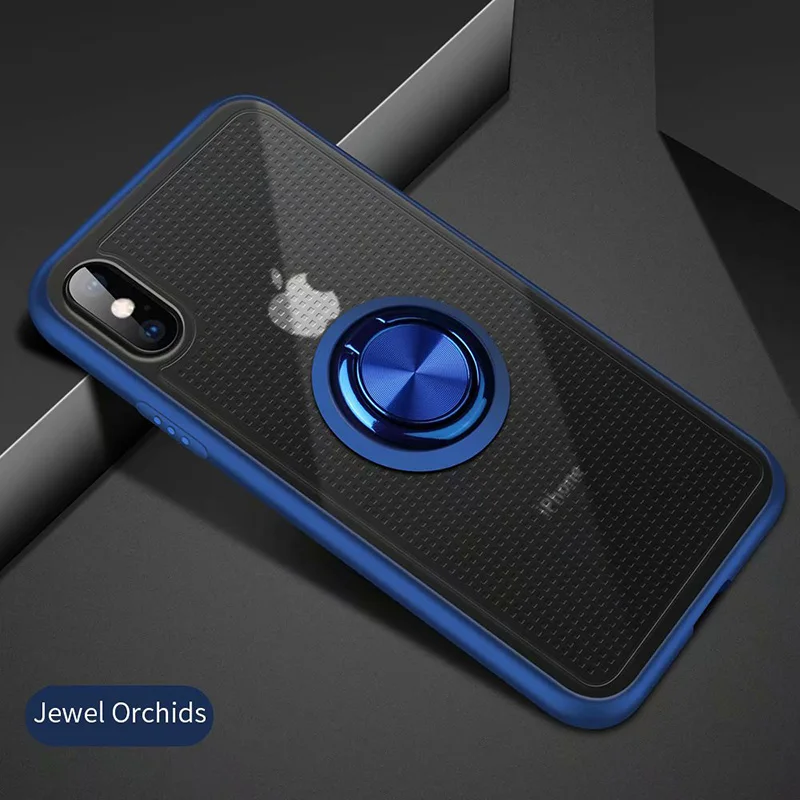 Luxury hardware ring with bracket drop proof case for iphone 6 6S 7 8 Plus case PC+TPU car charger for X XR XS Max phone case - Color: Jewel orchids