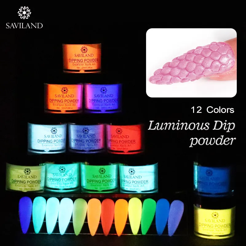 SAVILAND Acrylic Powder Glow In The Dark Dipping Powder Flakes Glitter Pink Manicure Nail Powder